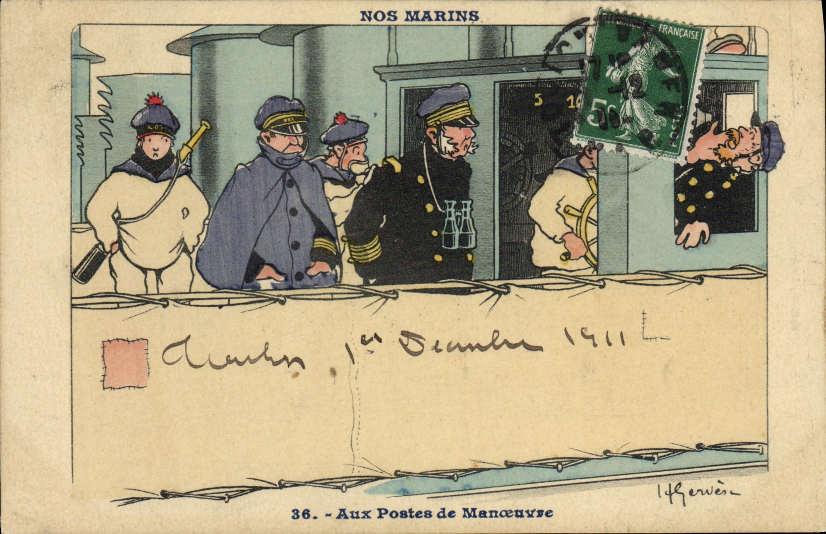 CPA Illustrateur Gervese Nos Marins Aux postes de manoeuvre
