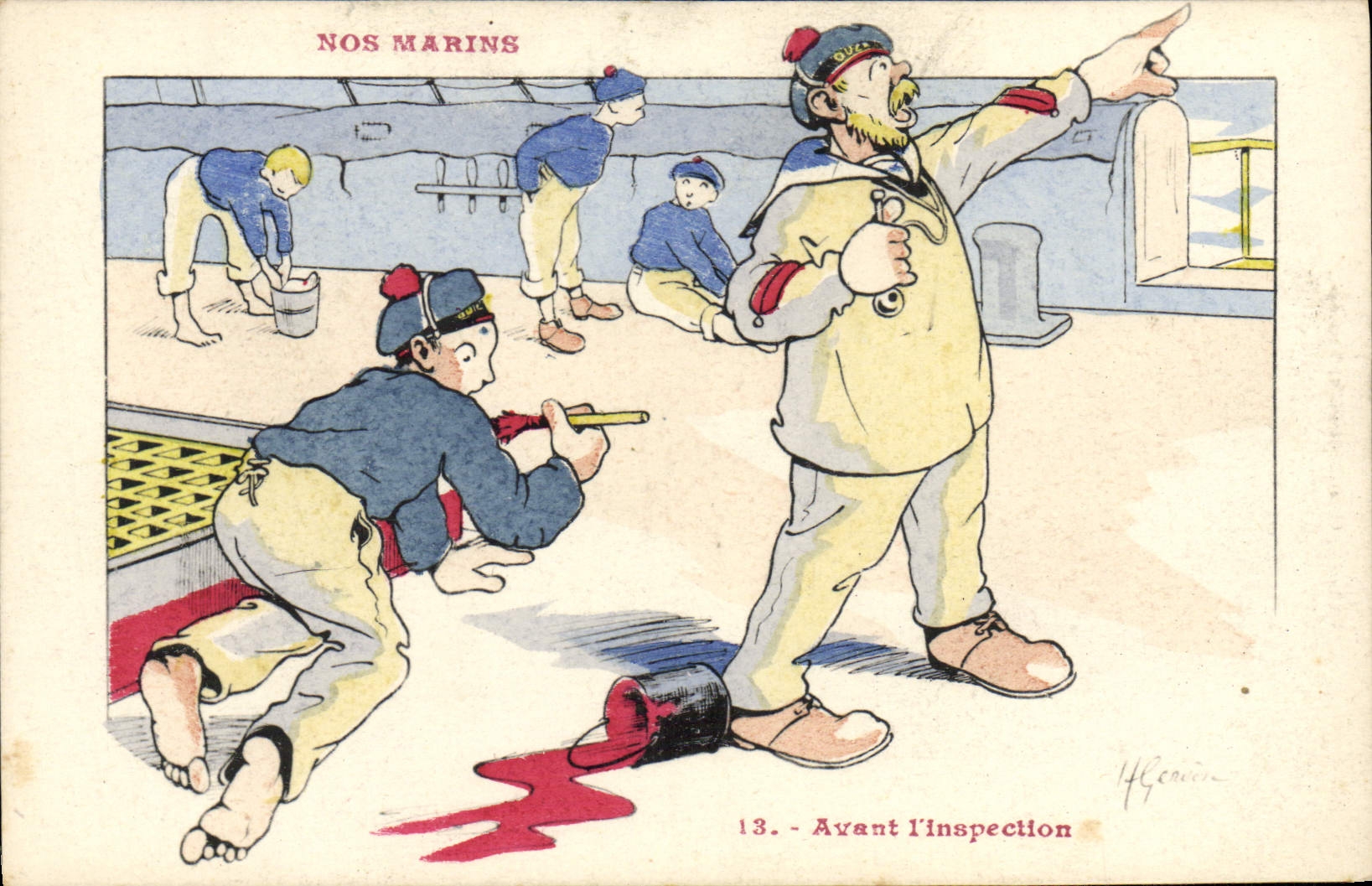 CPA Illustrateur Gervese Nos Marins Avant l'inspection