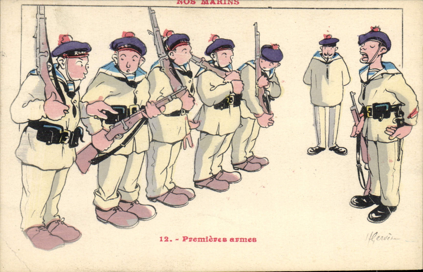 CPA Illustrateur Gervese Nos Marins Premieres armes