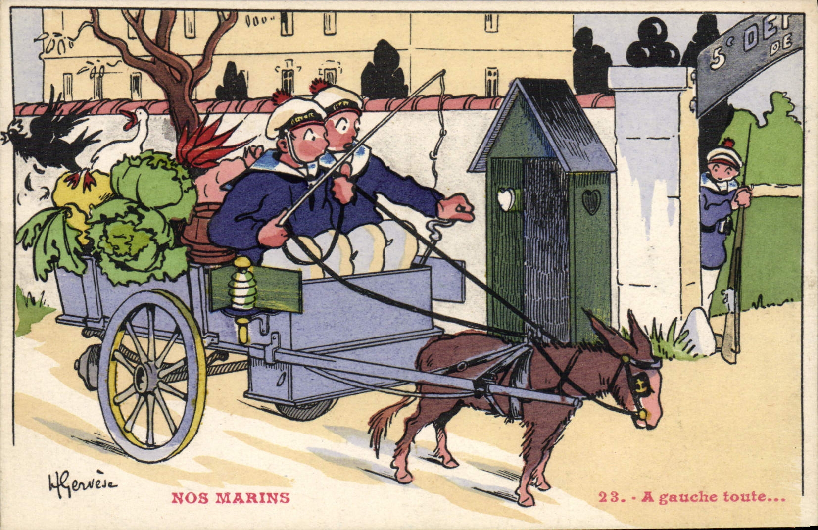 CPA Illustrateur Gervese Nos Marins A gauche toute Ane Mule 