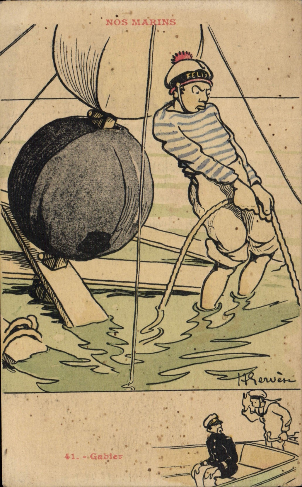 Ilustrador de Gervese de la POSTAL de la VENDIMIA nuestros marineros de Gabier