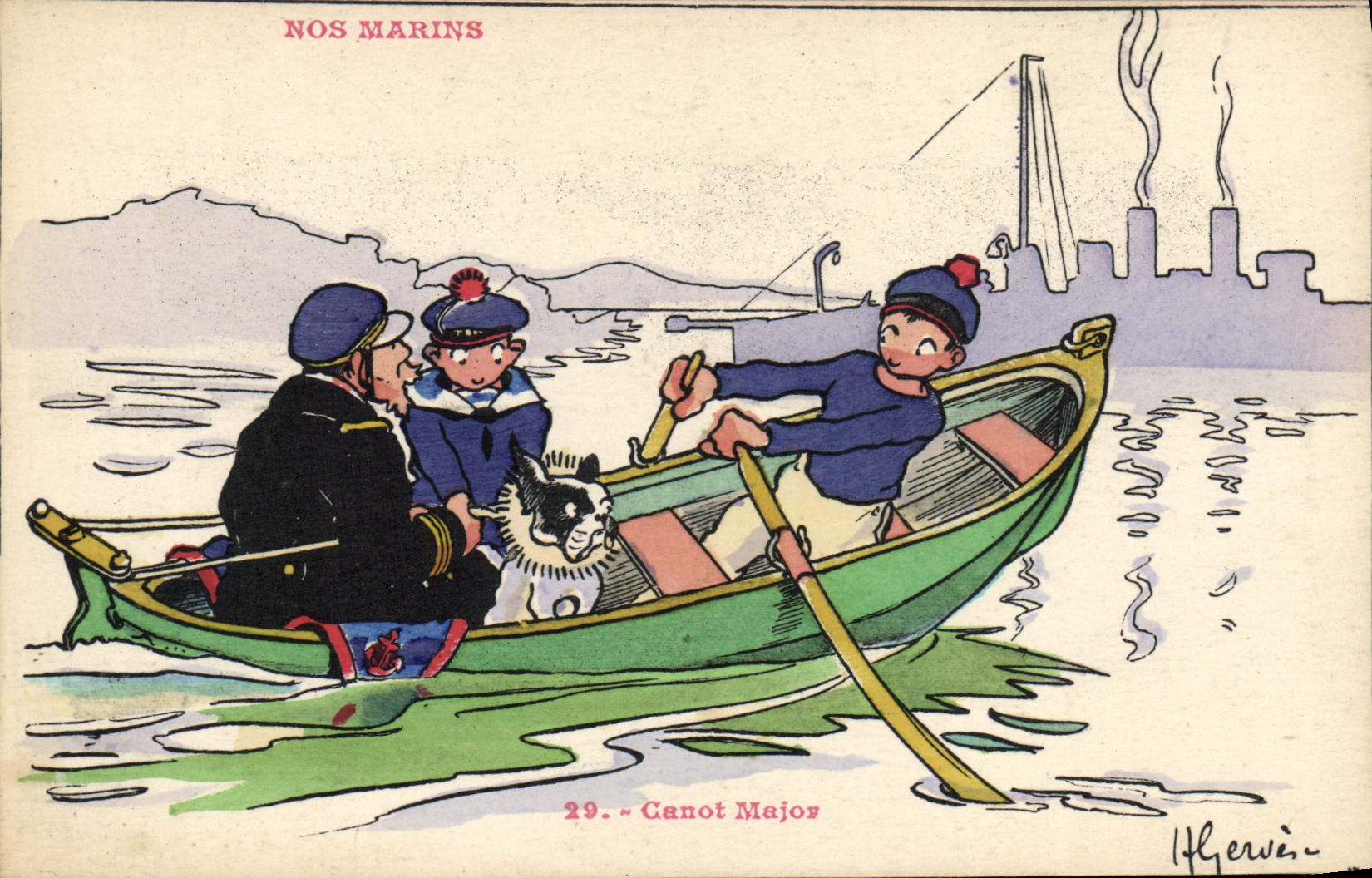 El ilustrador de Gervese de la POSTAL de la VENDIMIA nuestros marineros mandó el bote salvavidas