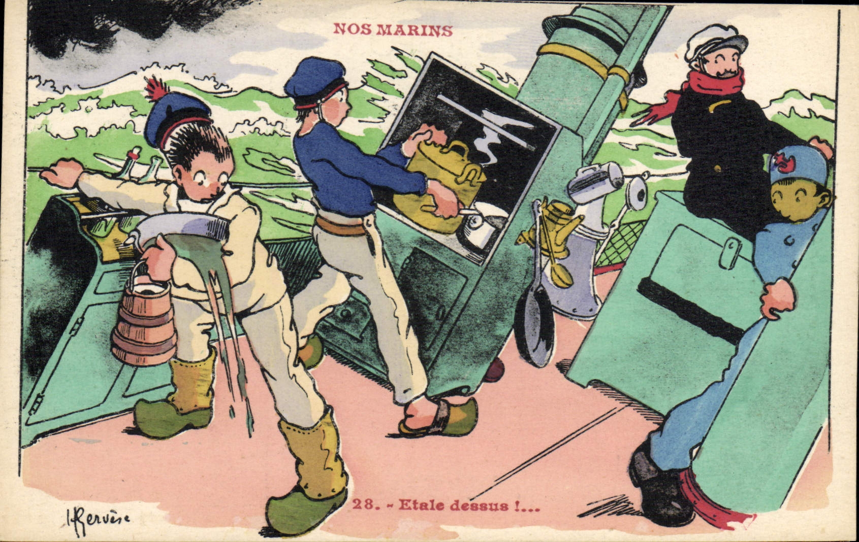 CPA Illustrateur Gervese Nos Marins Etale dessus