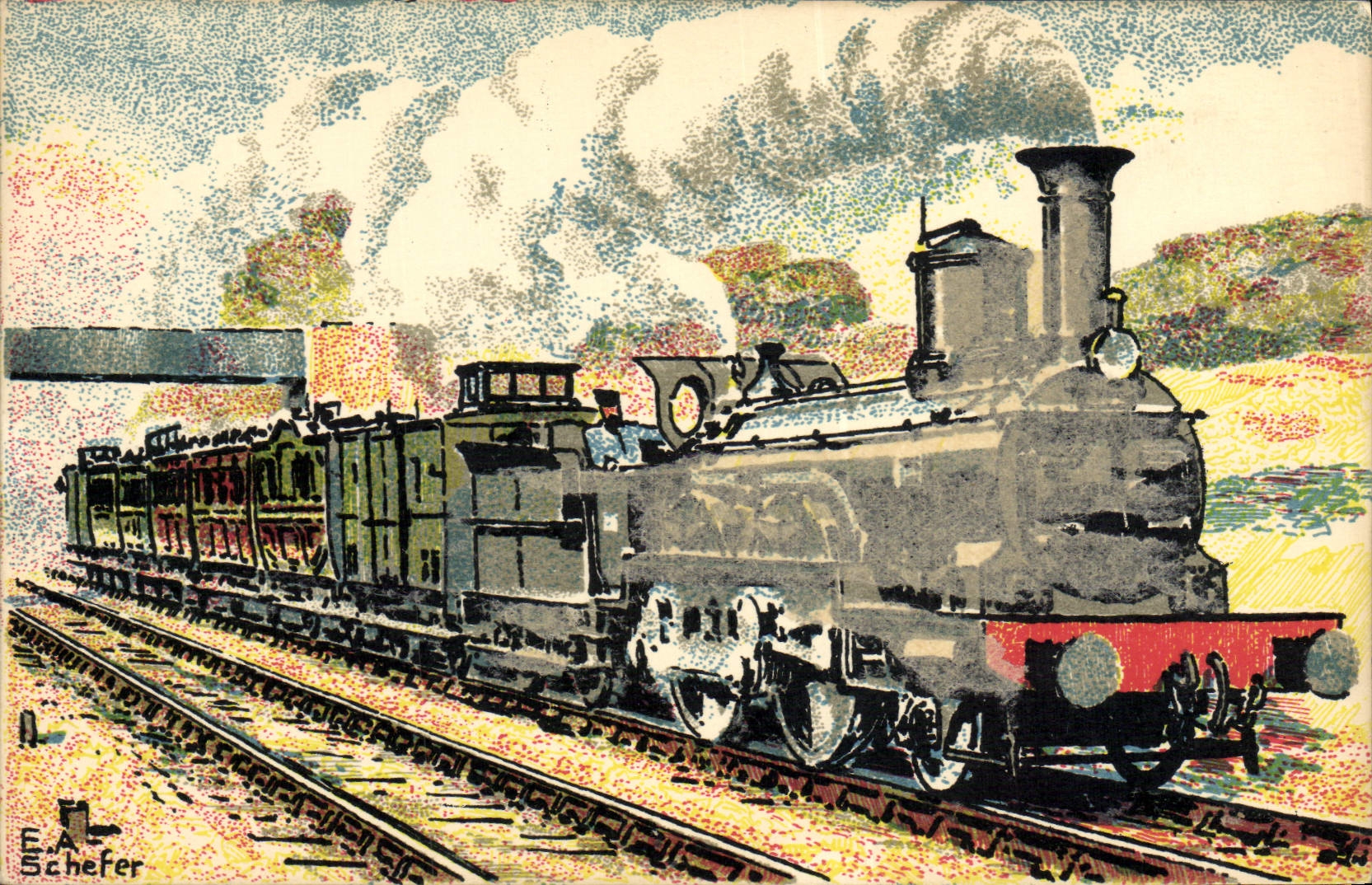 VINTAGE POSTCARD Schefer Train