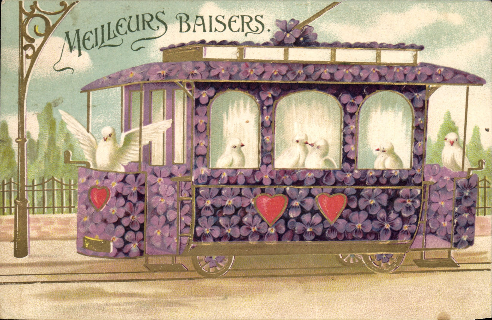 VINTAGE POSTCARD Fantasy Train Doves