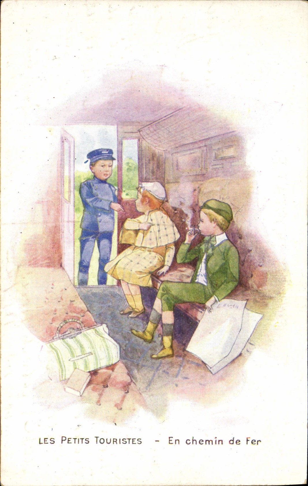 VINTAGE POSTCARD Train Children small tourists