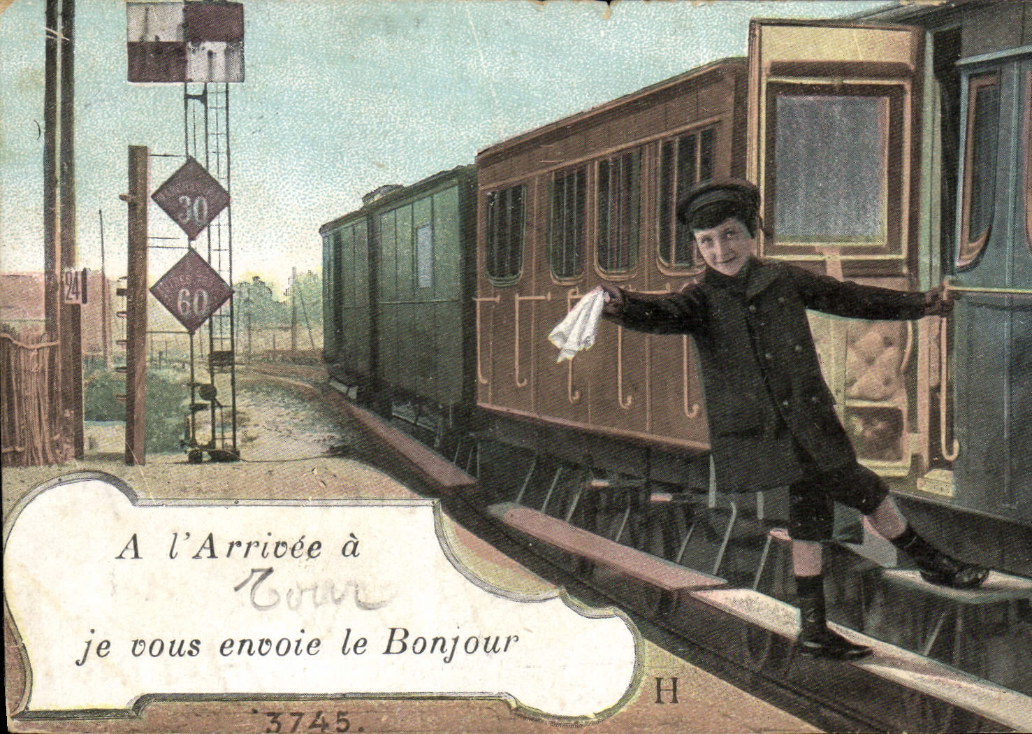 CPA Train Bonjour de Tours Enfant
