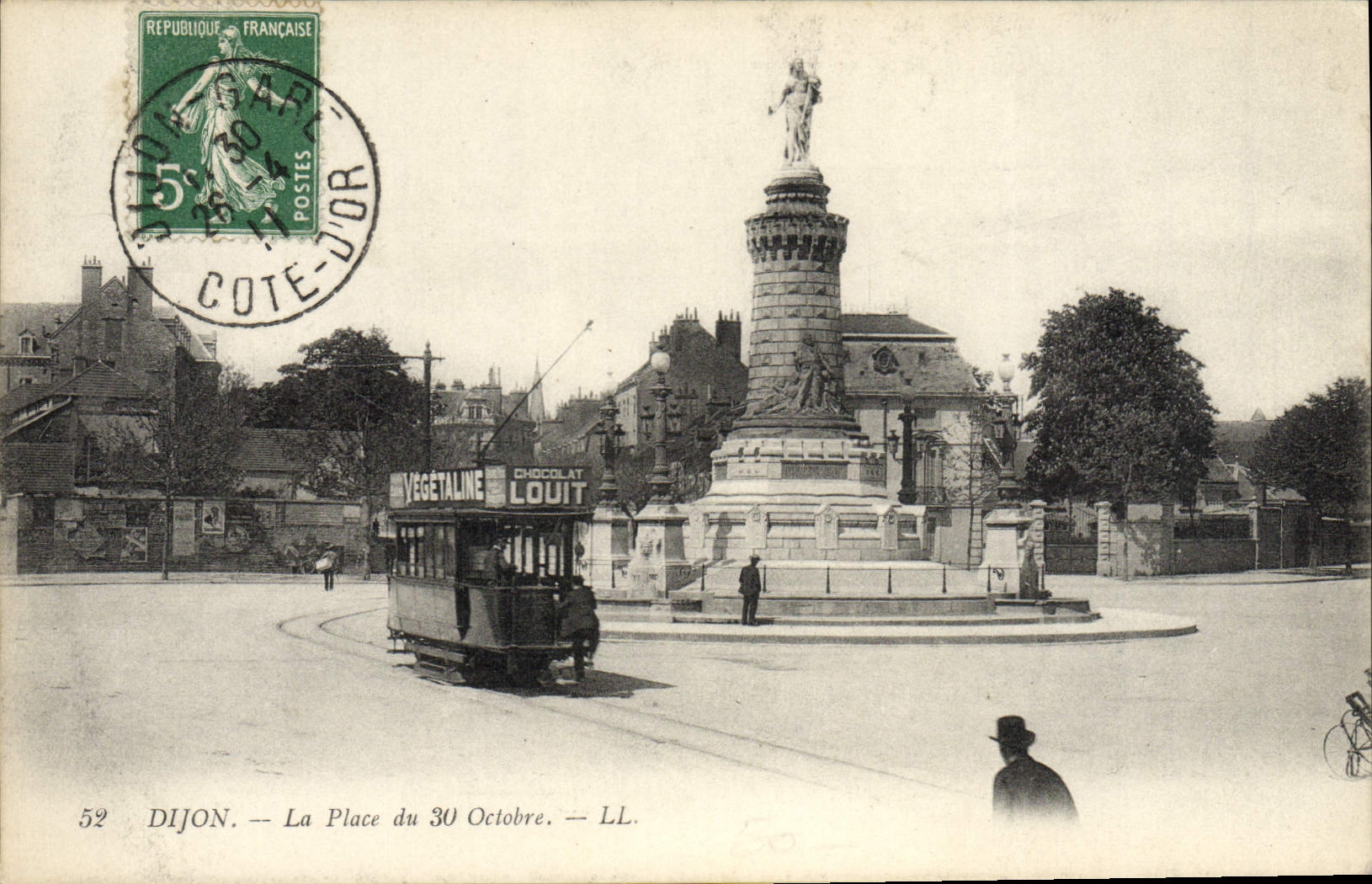 Tranvía de Dijon de la POSTAL de la VENDIMIA el lugar del chocolate de Louit del 30 de octubre