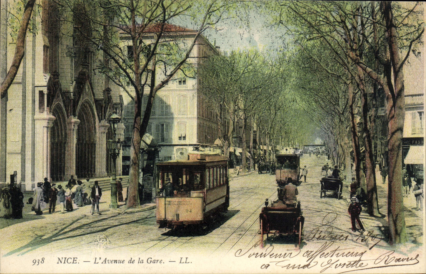 Tranvía de la POSTAL de la VENDIMIA Niza que ocurrió de la estación