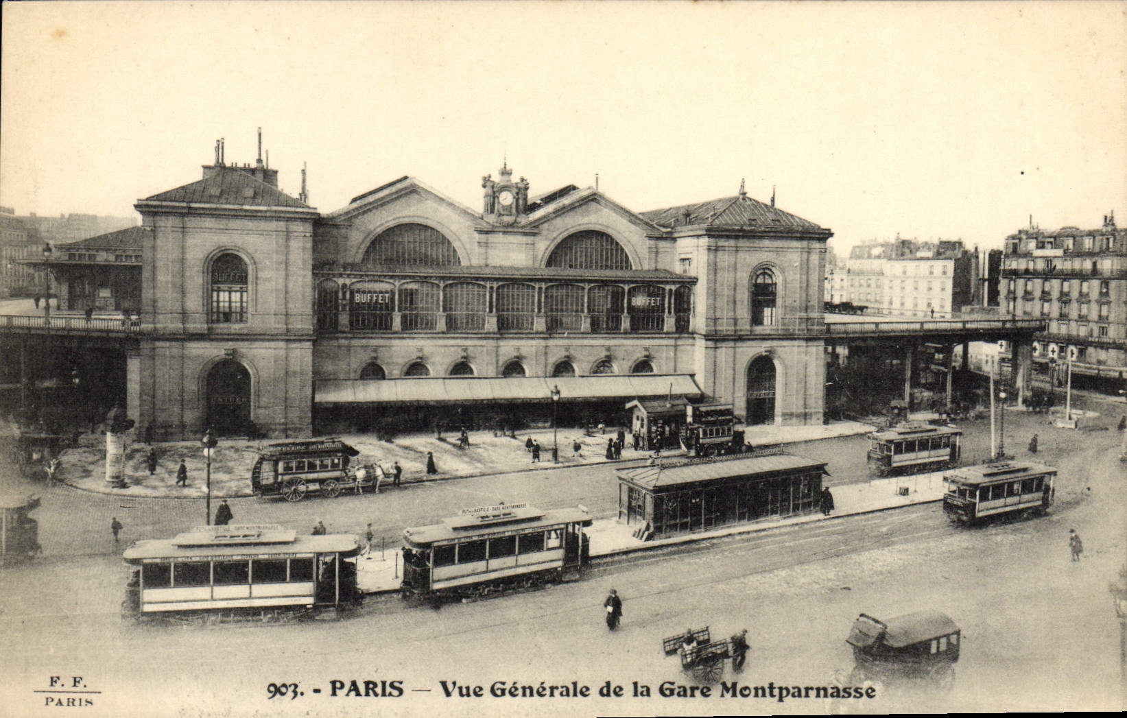 Opinión de la tranvía de París de la POSTAL de la VENDIMIA de la estación de Montparnasse