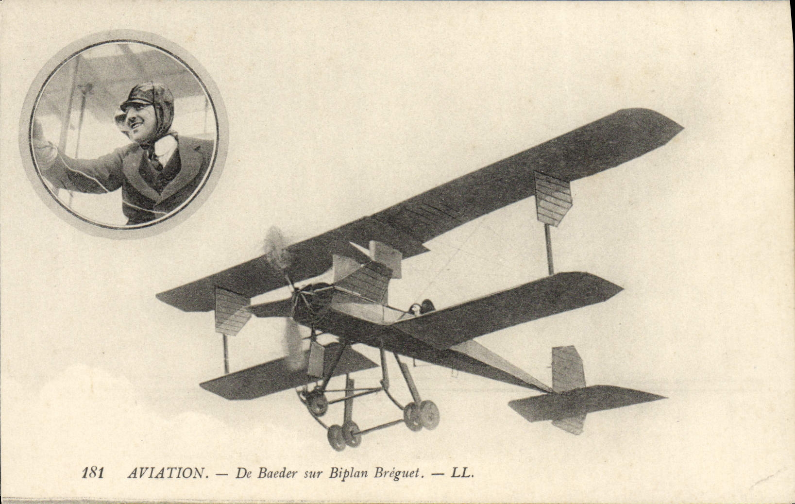 VINTAGE POSTCARD Plane Aviation De Baeder on Breguet biplane