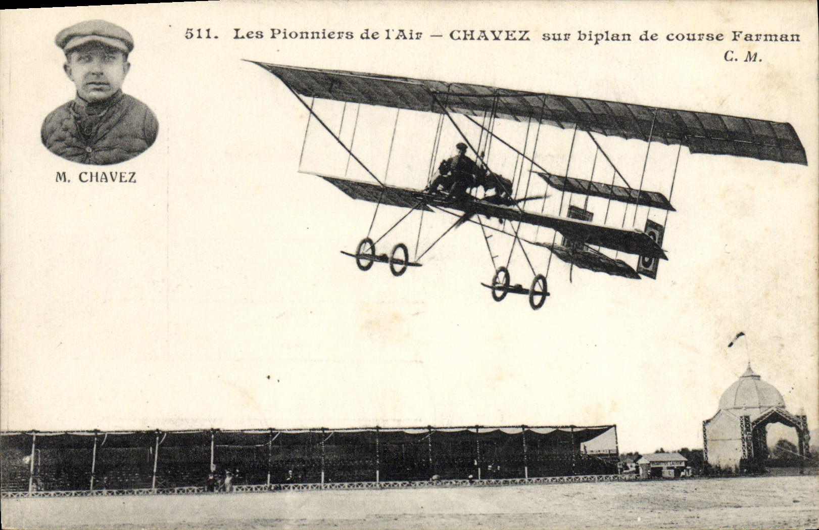 CPA Avion Aviation Chavez sur biplan de course Farman