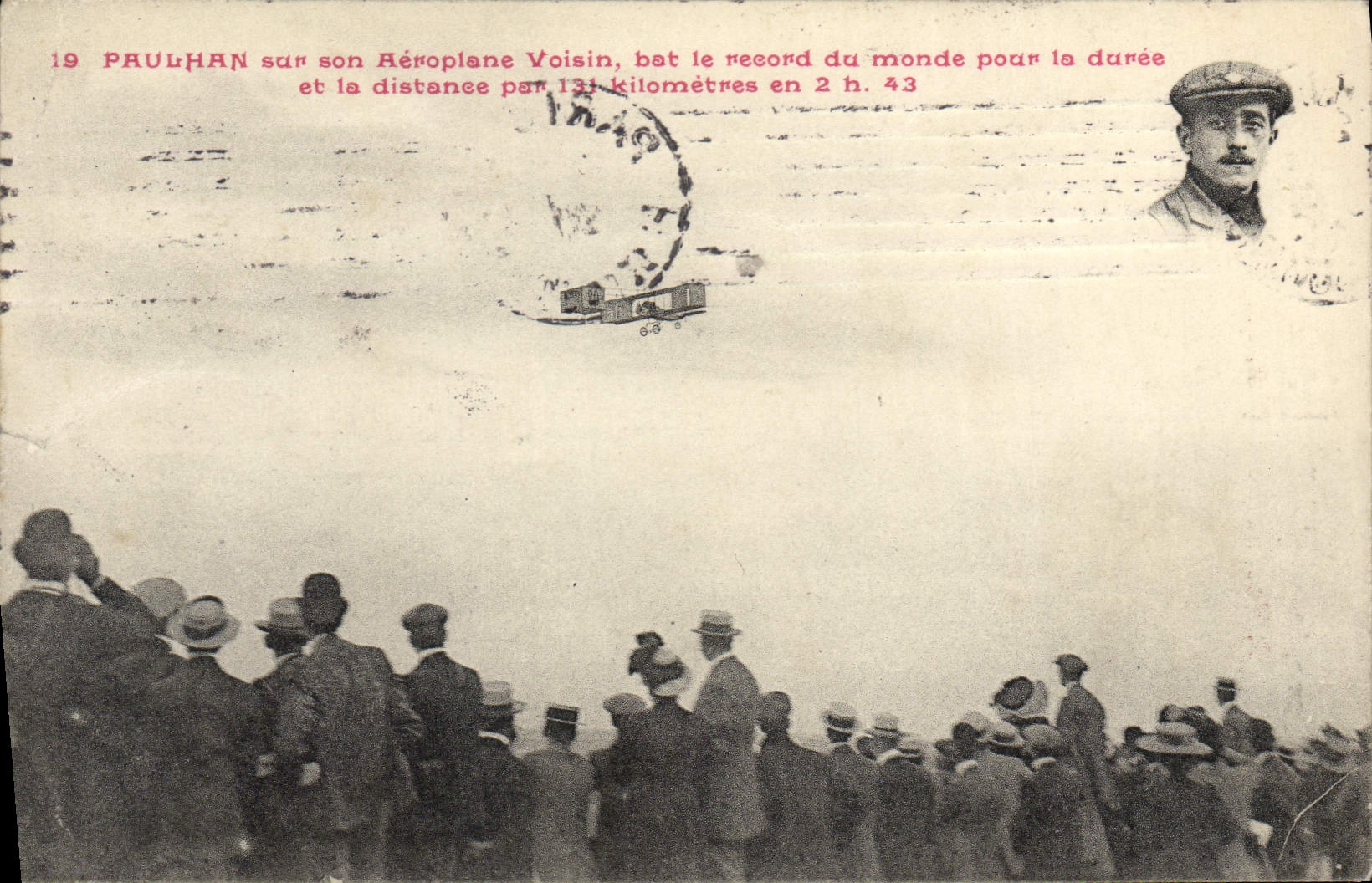 CPA Avion Aviation Paulhan sur son aeroplane Voisin bat le record du monde pour la duree 