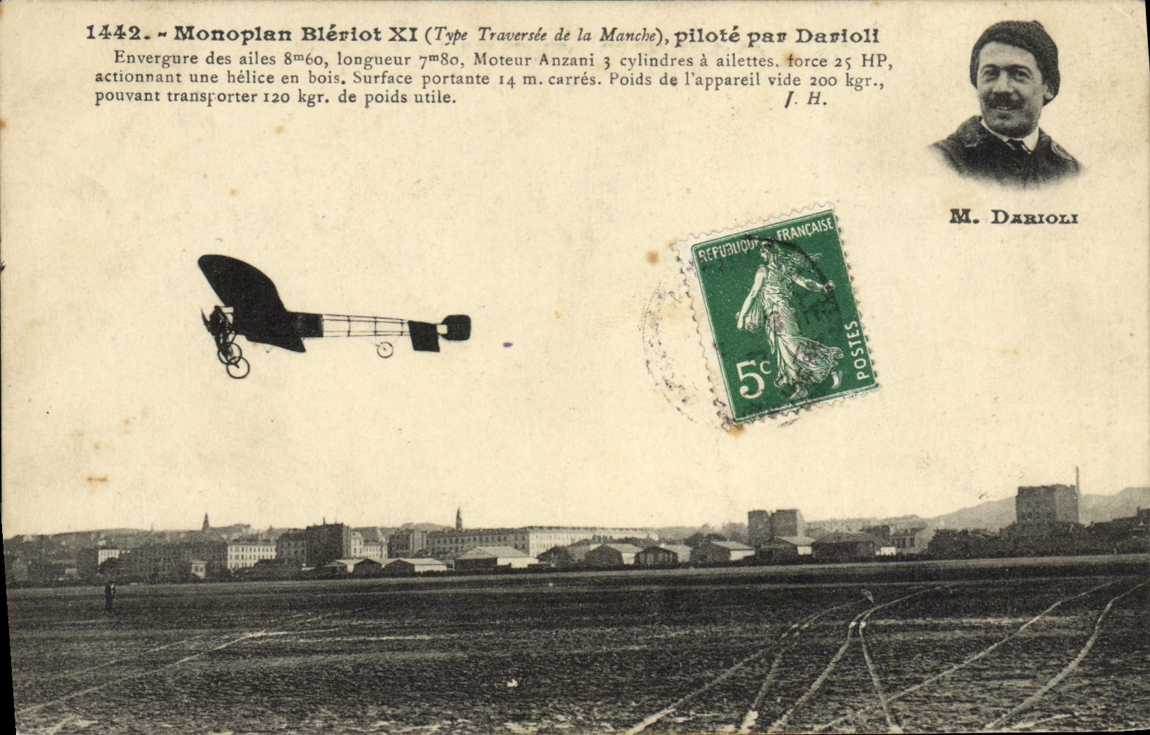 VINTAGE POSTCARD Plane Standard Aviation Monoplane Crossed of the Darioli English Channel
