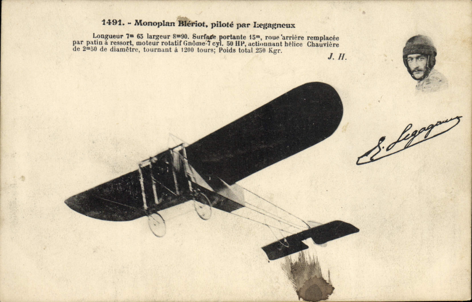 VINTAGE POSTCARD Avion Aviation Bleriot Monoplane controls by Legagneux