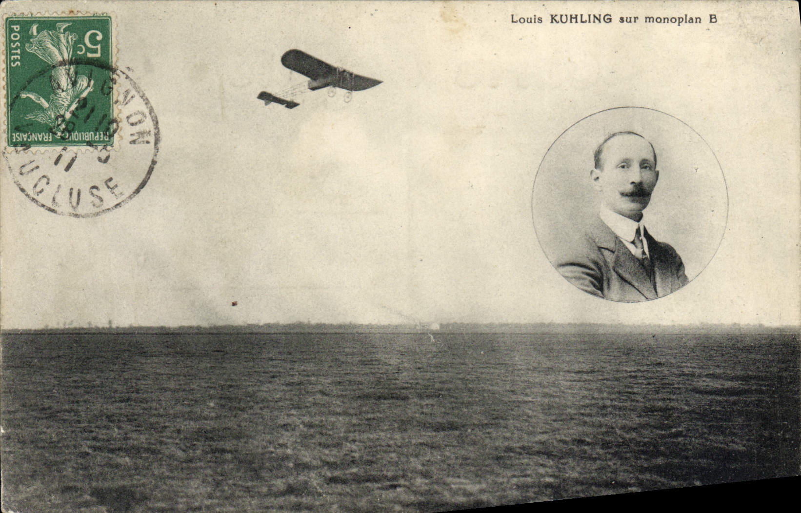 VINTAGE POSTCARD Plane Aviation Louis Kuhling on monoplane B