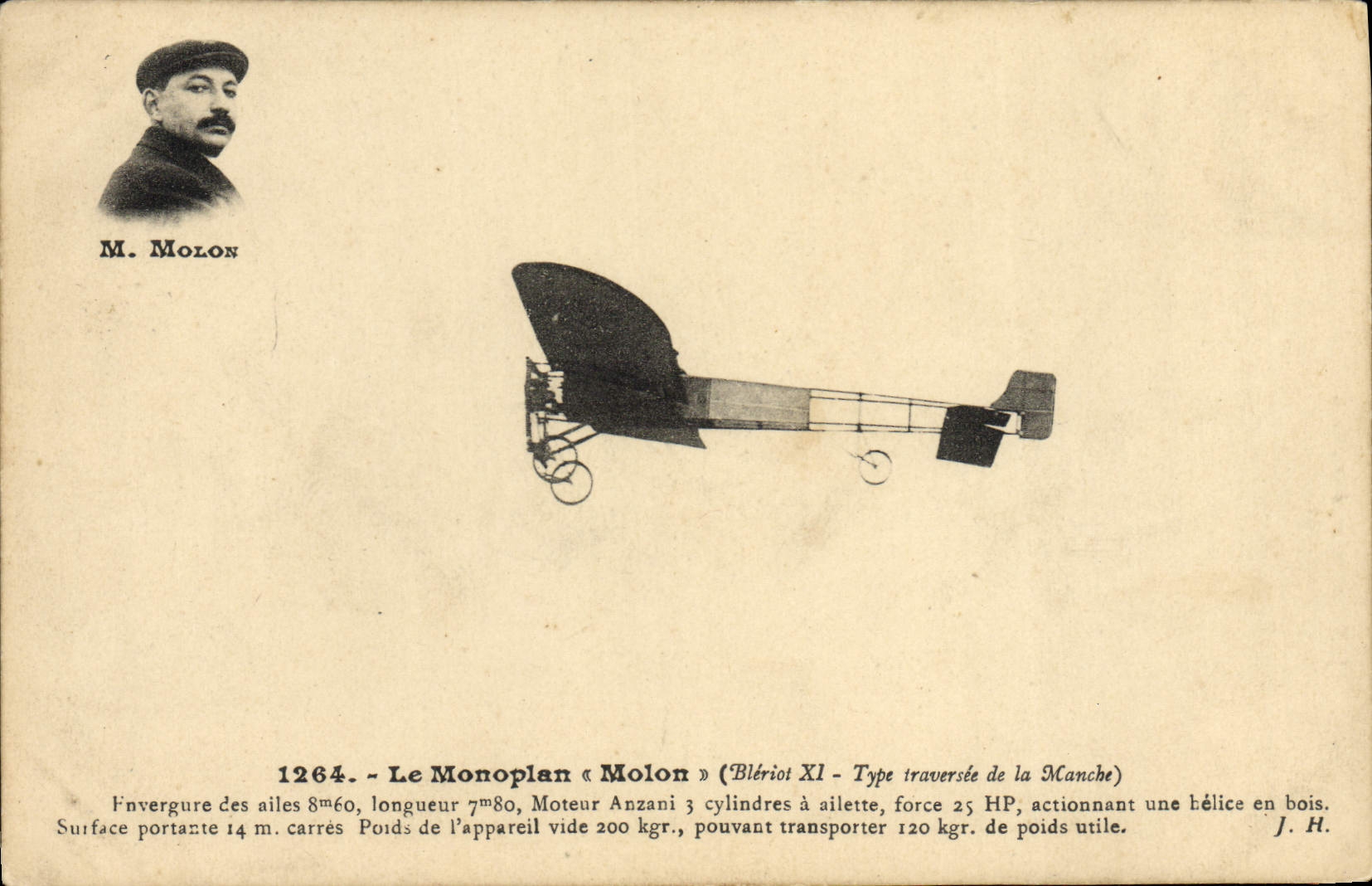 CPA Avion Aviation Monoplan Molon Bleriot XI Traversee de la Manche
