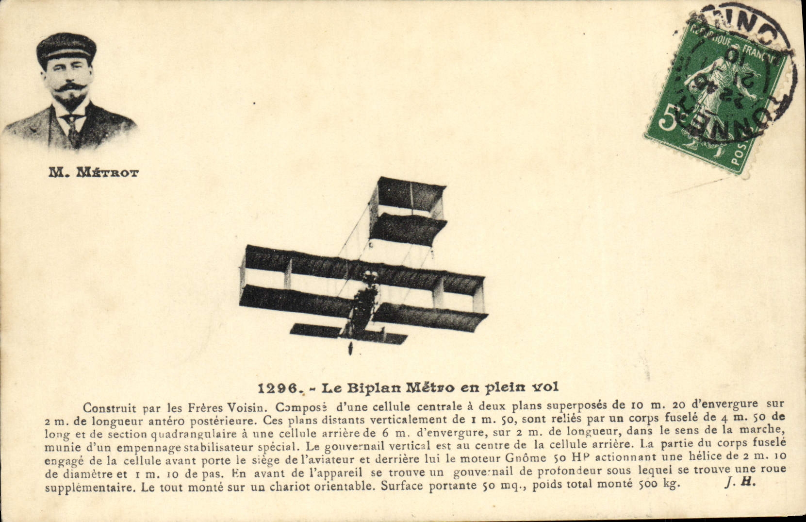 VINTAGE POSTCARD Plane Aviation Biplane Subway in full flight