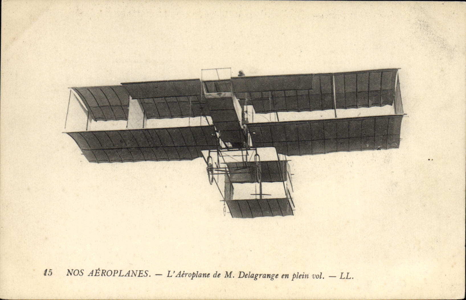 VINTAGE POSTCARD Plane Aviation Airplane of Mr. Delagrange in full flight