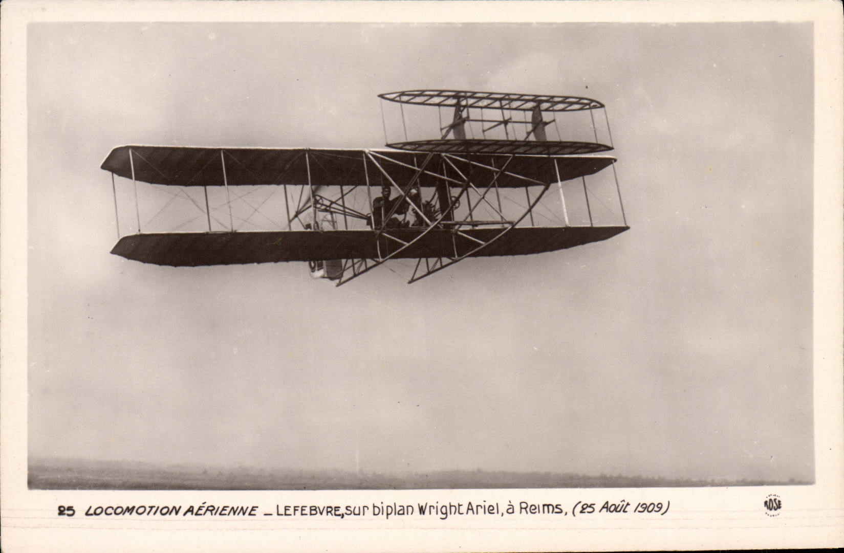 CPA Avion Aviation lefebvre sur biplan Wright Ariel a Reims 25 aout 1909