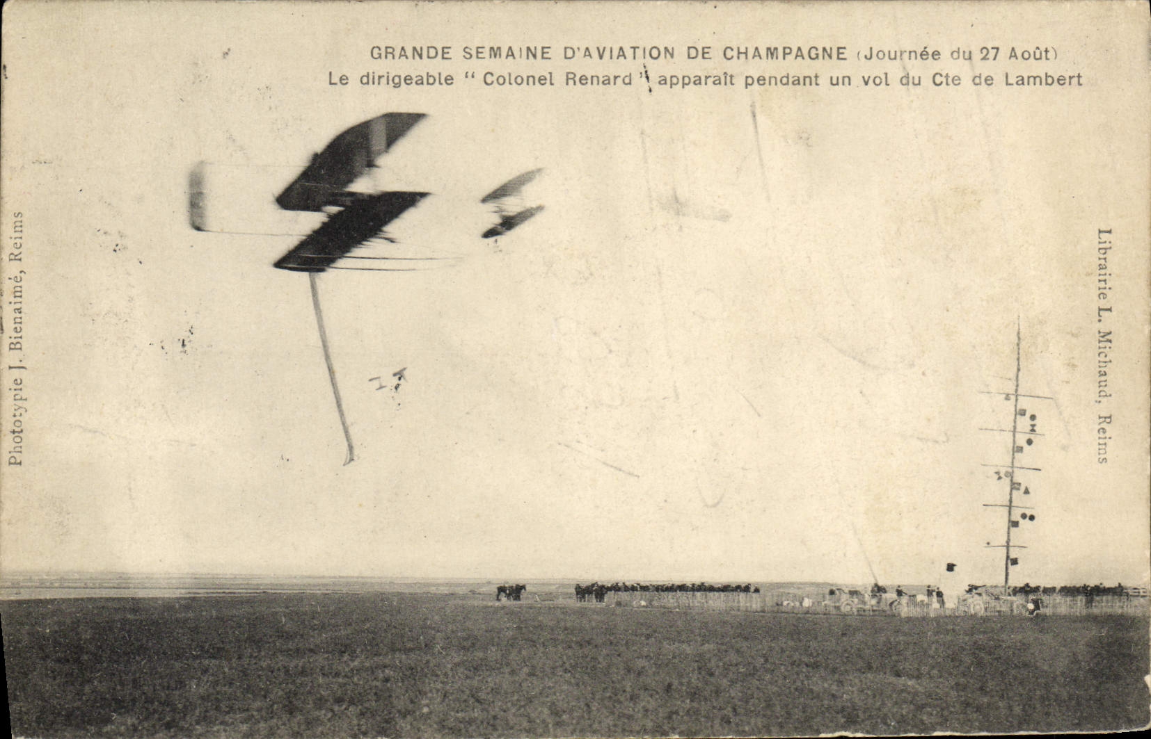 VINTAGE POSTCARD Plane Aviation Great week of the Champagne aviation Airship Colonel Renard