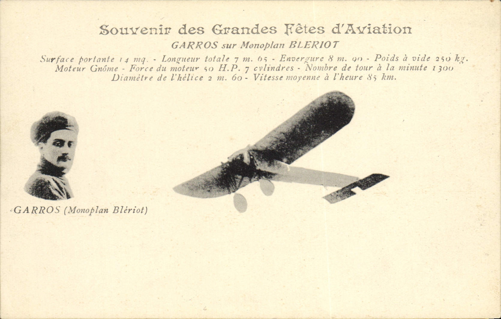 CPA Avion Aviation Souvenir des grandes fetes d'aviation Garros sur monoplan Bleriot 
