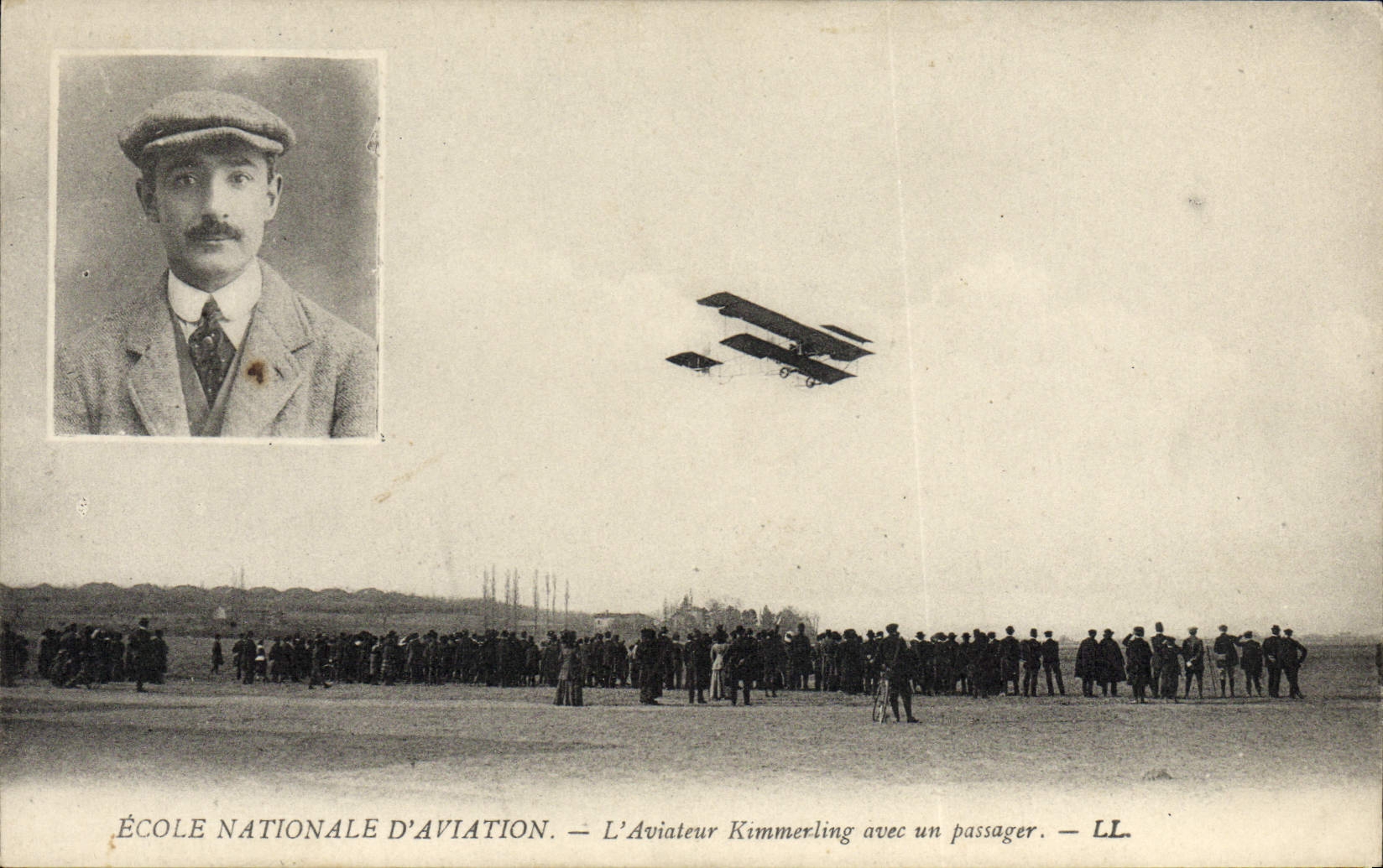 VINTAGE POSTCARD Plane Aviation National school of aviation Kimmerling Aviator with his passenger