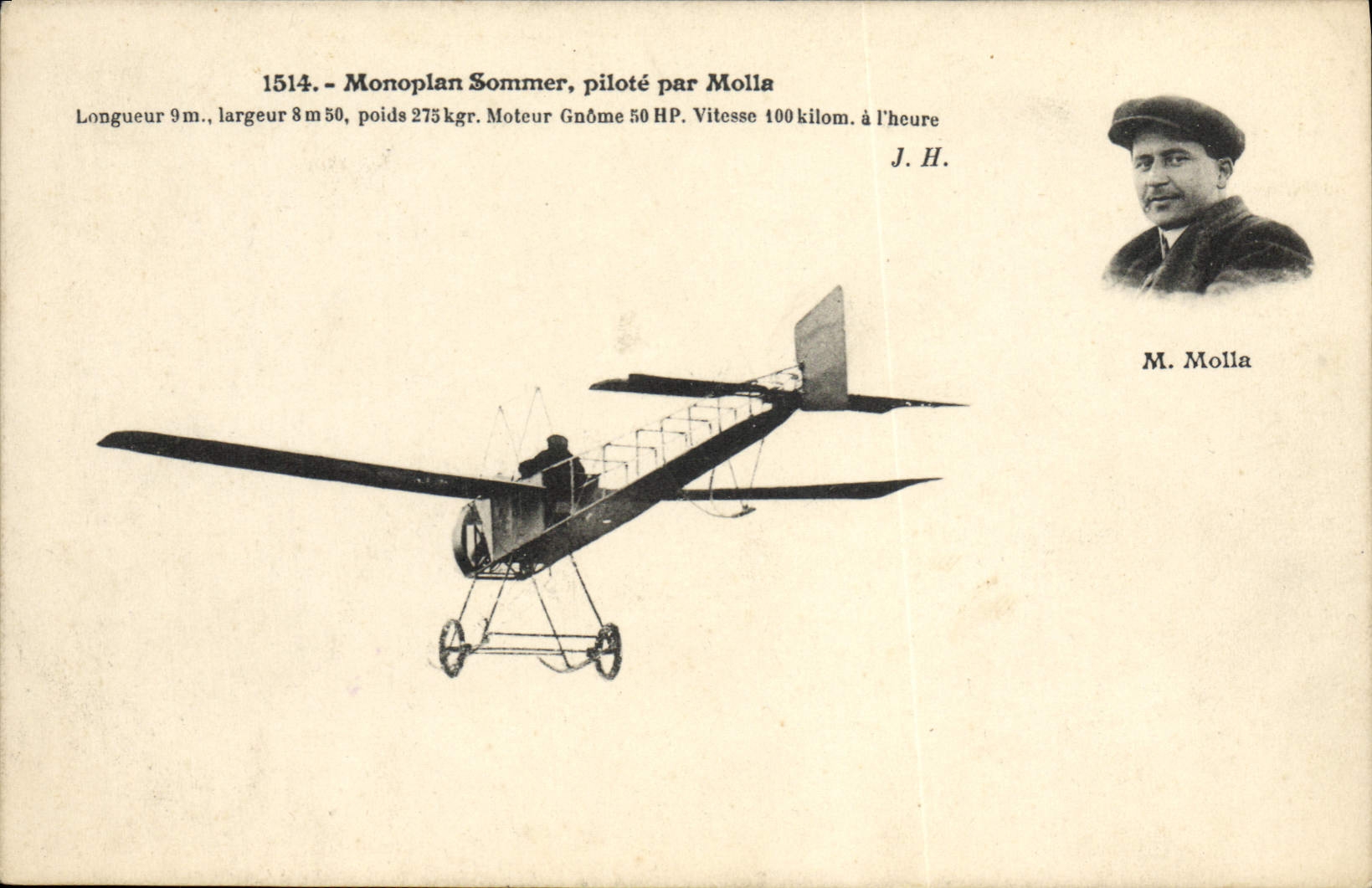 VINTAGE POSTCARD Plane Aviation monoplane to summon pilot by molla