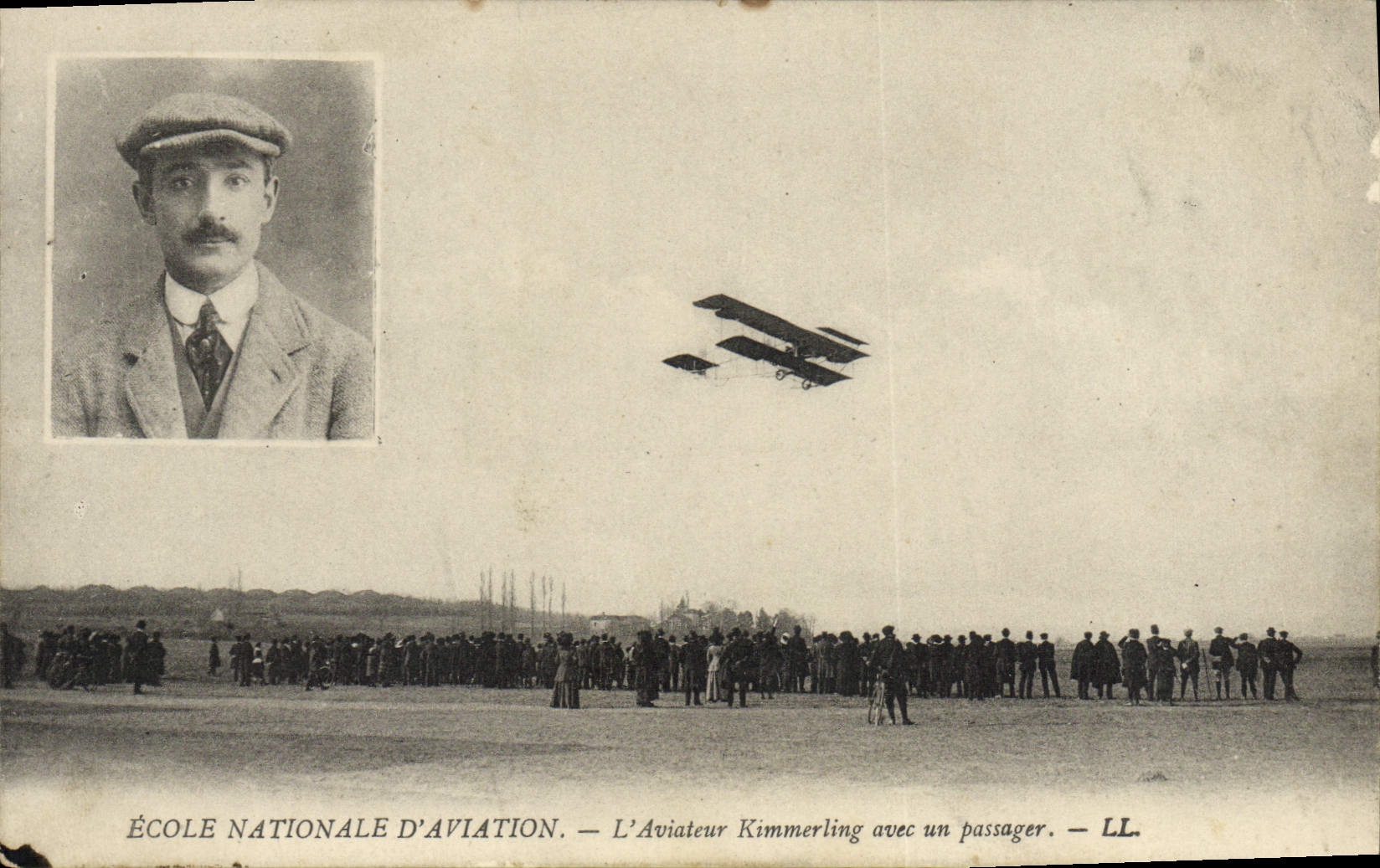 VINTAGE POSTCARD Plane Aviation National school of aviation Kimmerling Aviator with a passenger