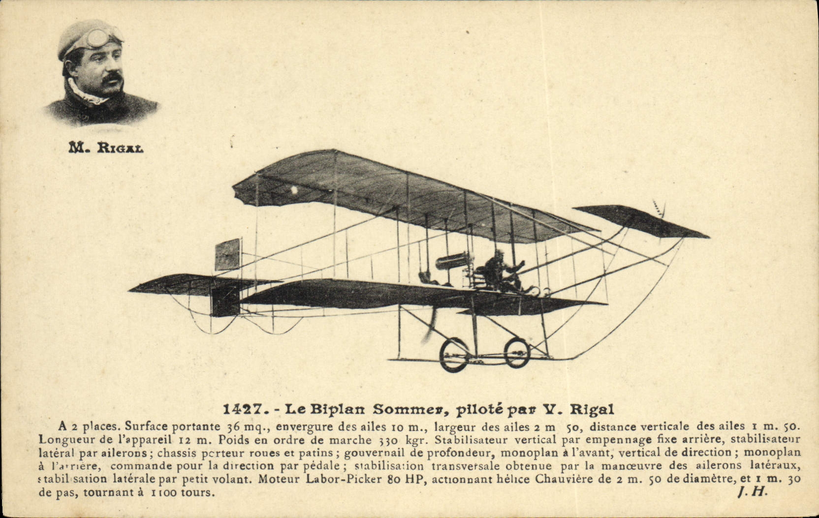 CPA Avion Aviation Le biplan Sommer pilote par V Rigal 