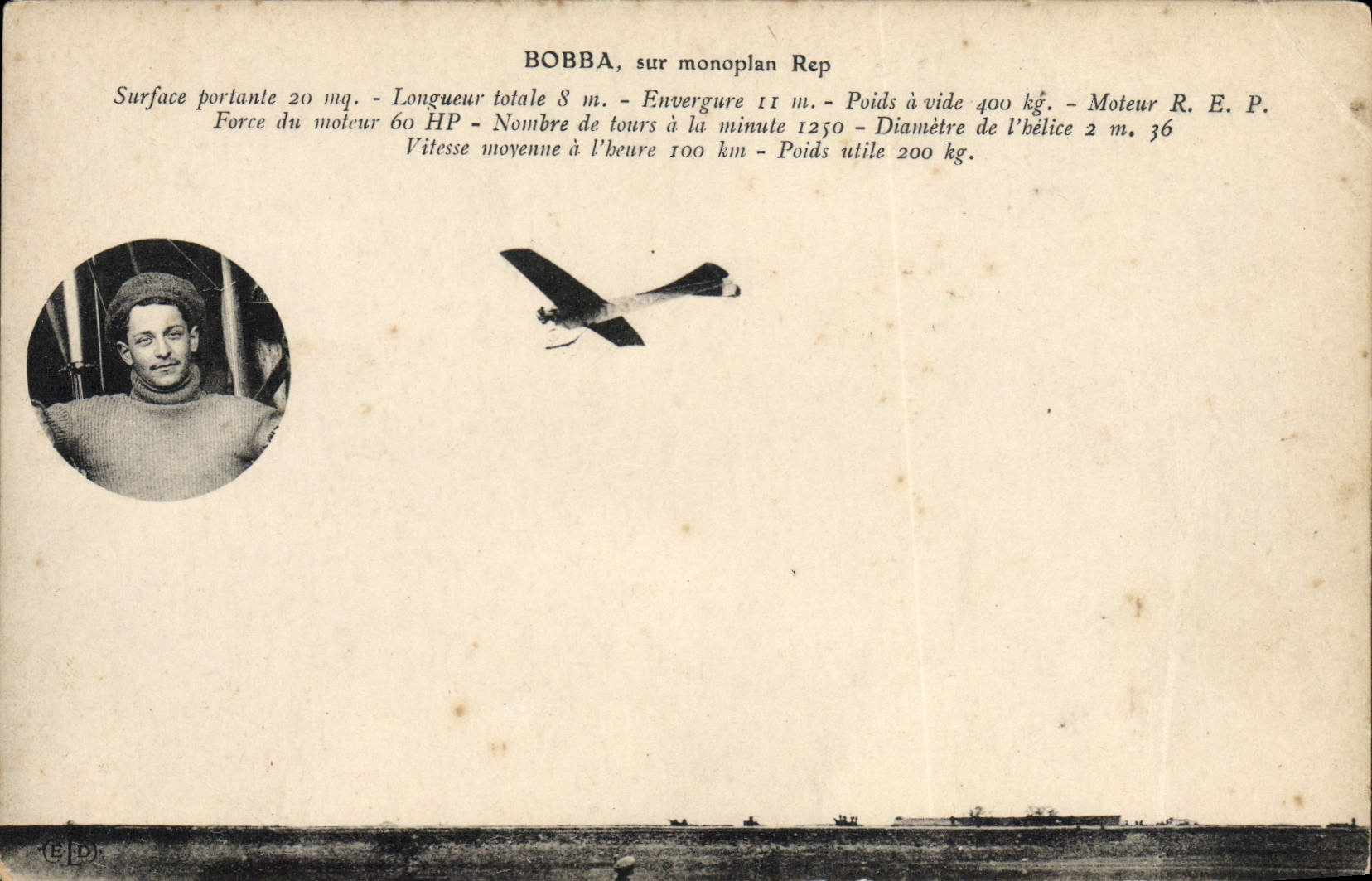 VINTAGE POSTCARD Plane Bobba Aviation on monoplane Reference mark