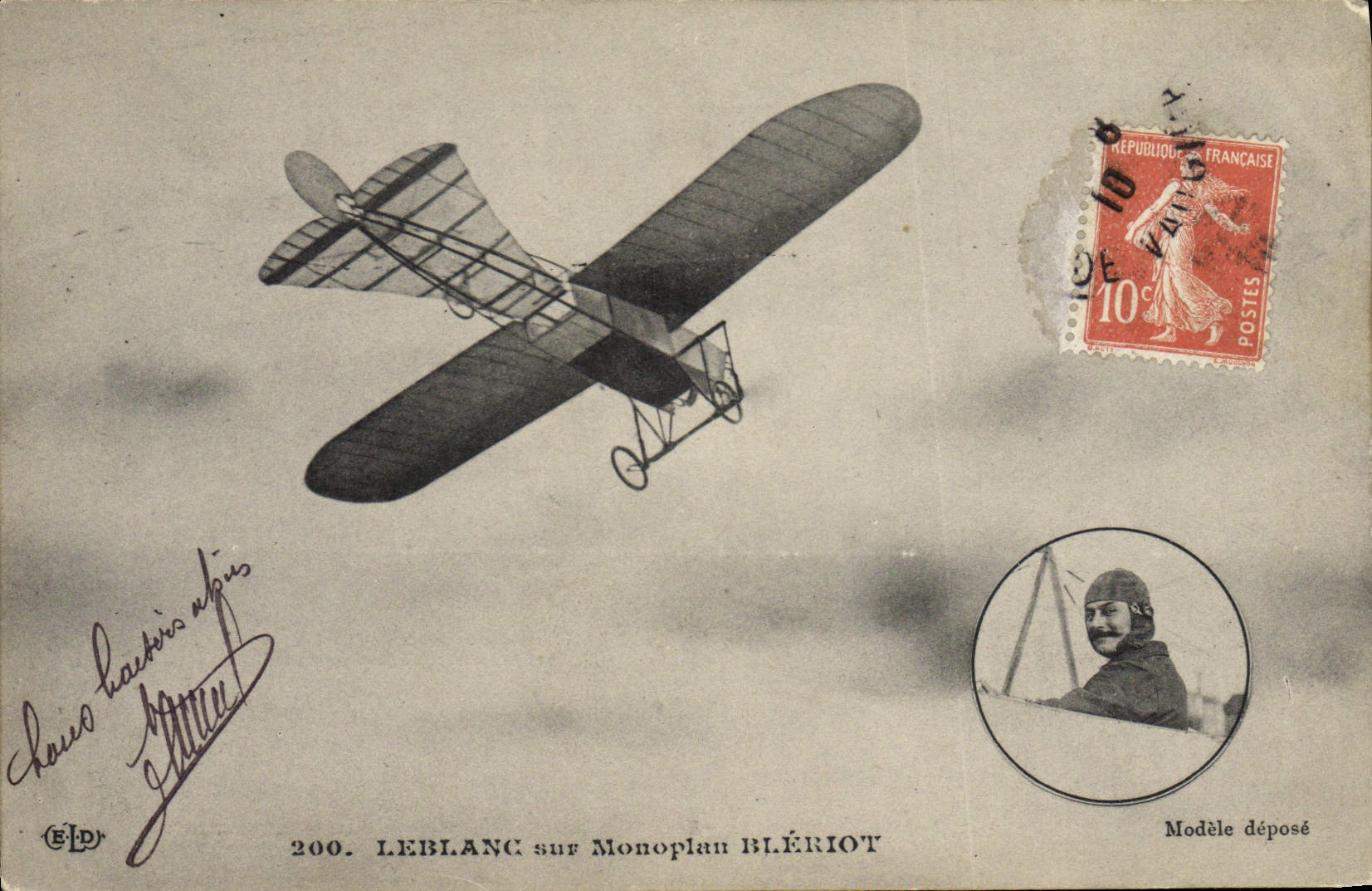 CPA Avion Aviation Leblanc sur monoplan Bleriot 