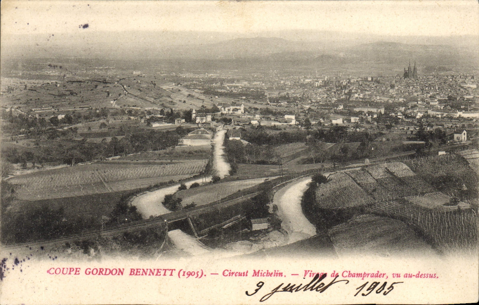 CPA Automobile Coupe Gordon Bennett 1905 Circuit Michelin Virage de Champrader Vu au dessus