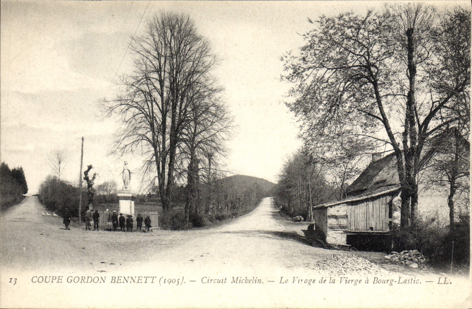 VINTAGE POSTCARD Automobile Cut Gordon Bennett 1905 Circuit Michelin Le turn of the virgin has Bourg Lastic