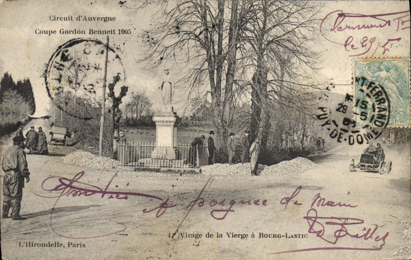 VINTAGE POSTCARD Automobile Cut Gordon Bennett 1905 Virage of the virgin has Bourg Lastic