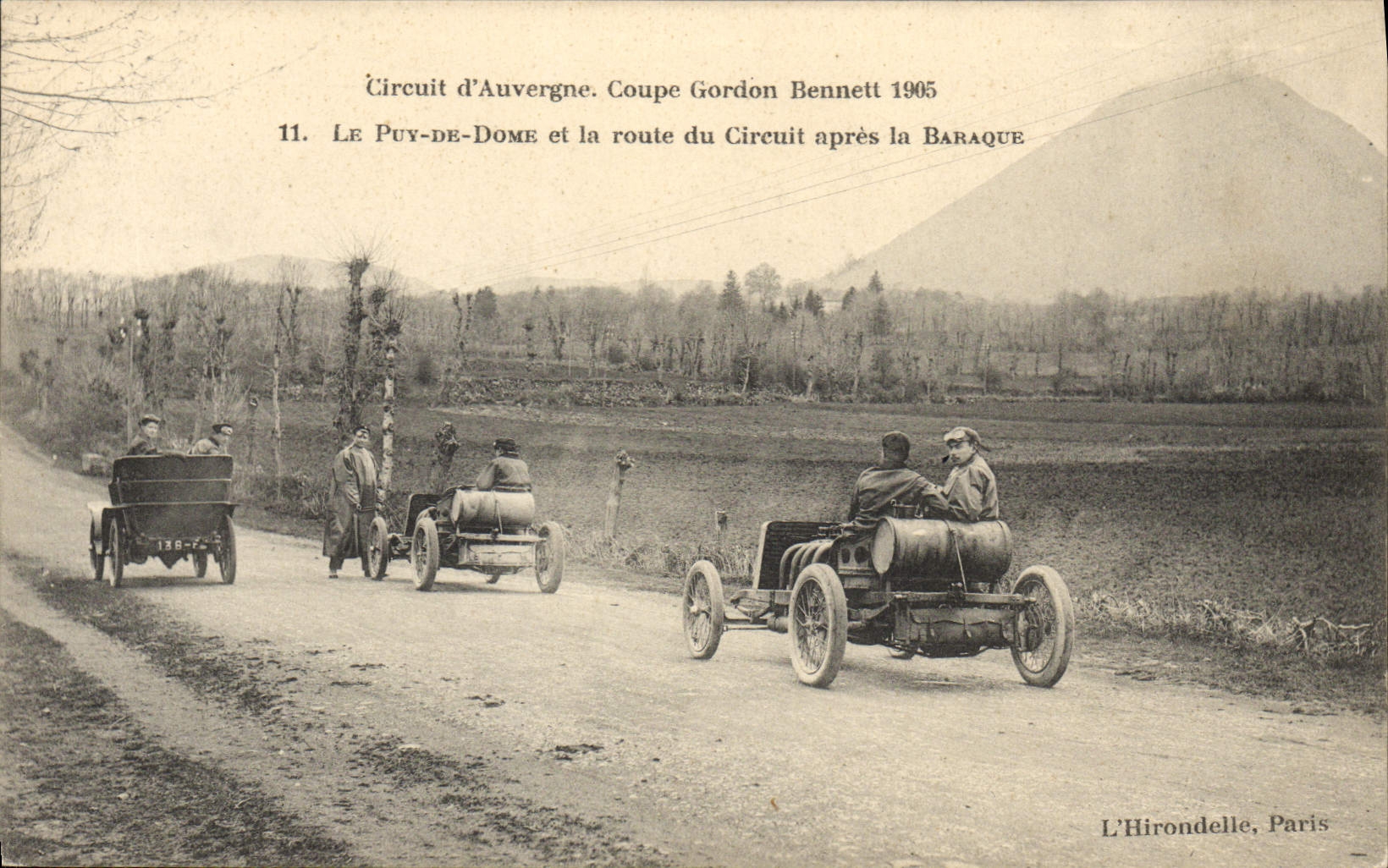 VINTAGE POSTCARD Automobile Cut Gordon Bennett 1905 Circuit Michelin Le Puy de Dome and the road of the circuit after the hut