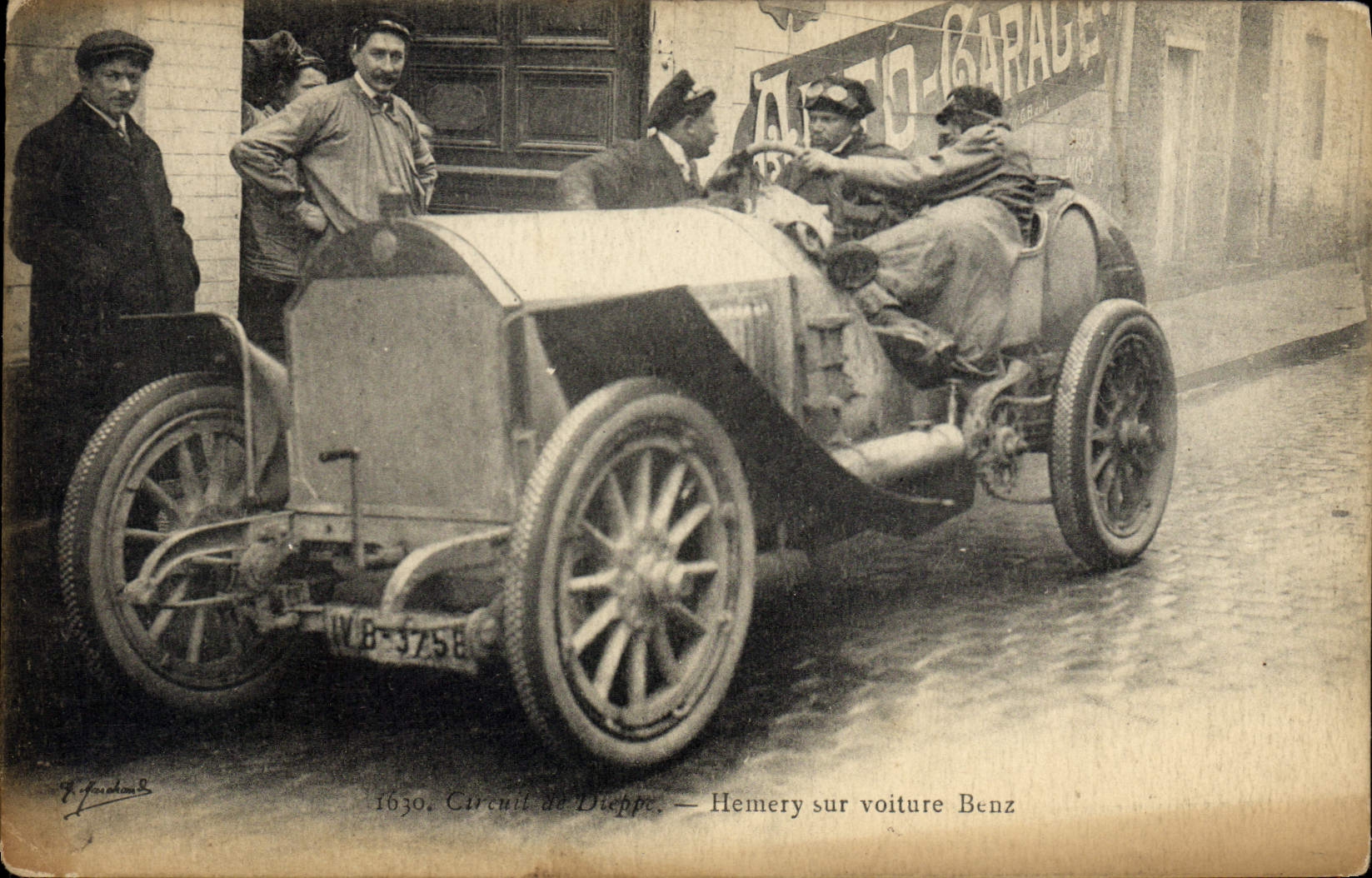 VINTAGE POSTCARD Automobile Circuit of Dieppe Hemery on Benz car