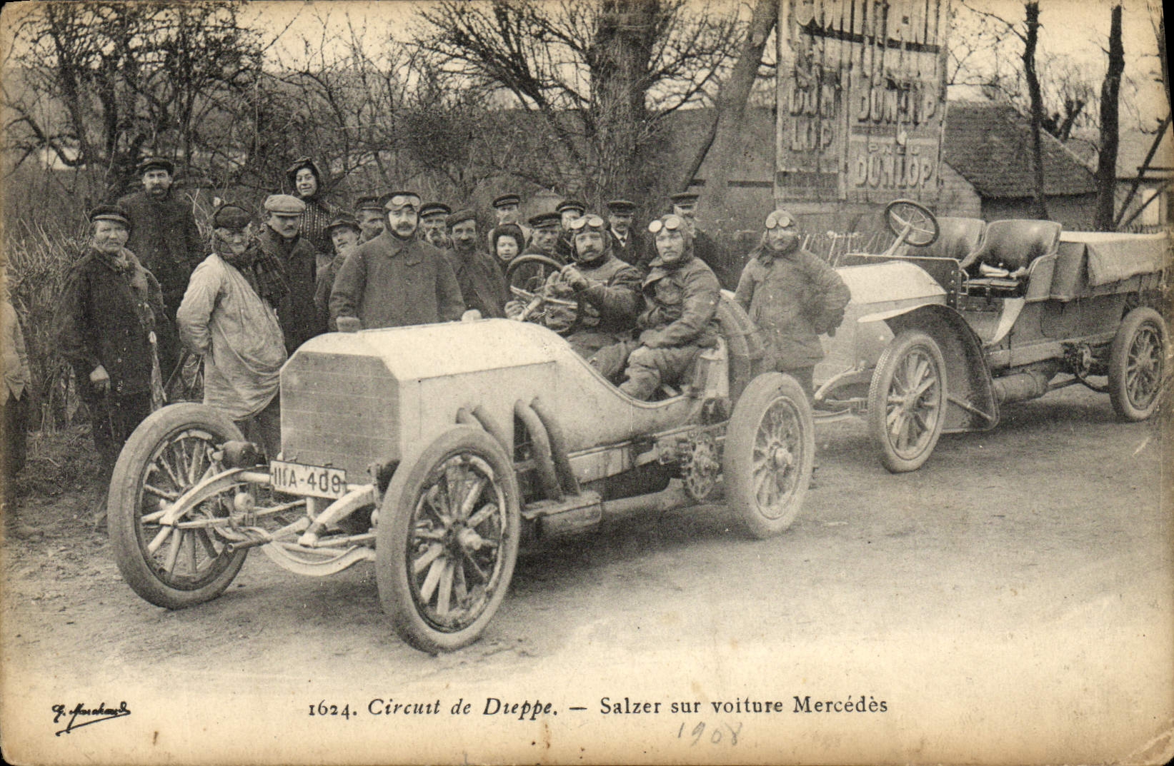 VINTAGE POSTCARD Automobile Circuit of Dieppe Salzer on Mercedes car