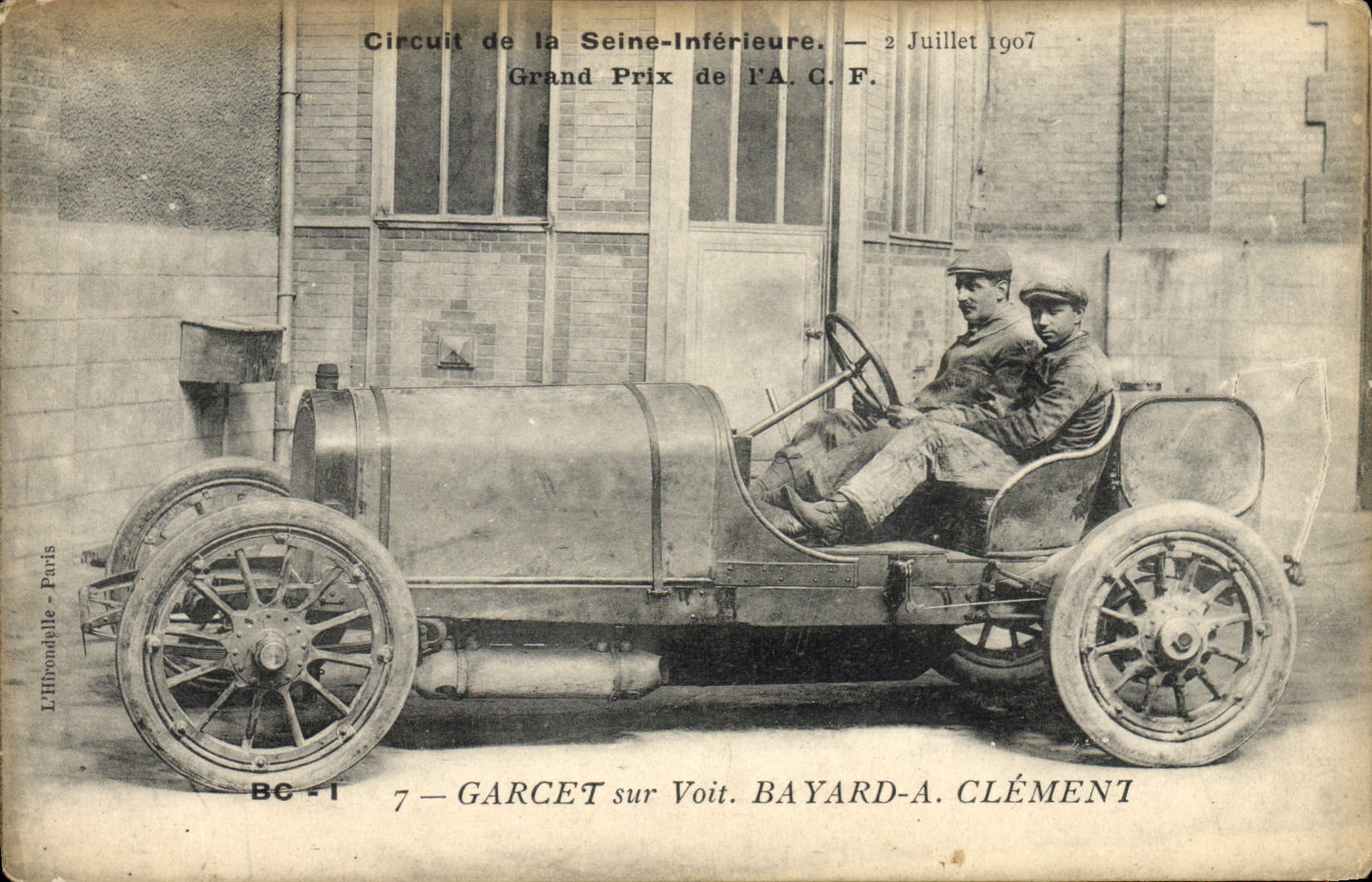 VINTAGE POSTCARD Automobile Circuit of the Seine Inferieure Gacet on Bayard car has Clement