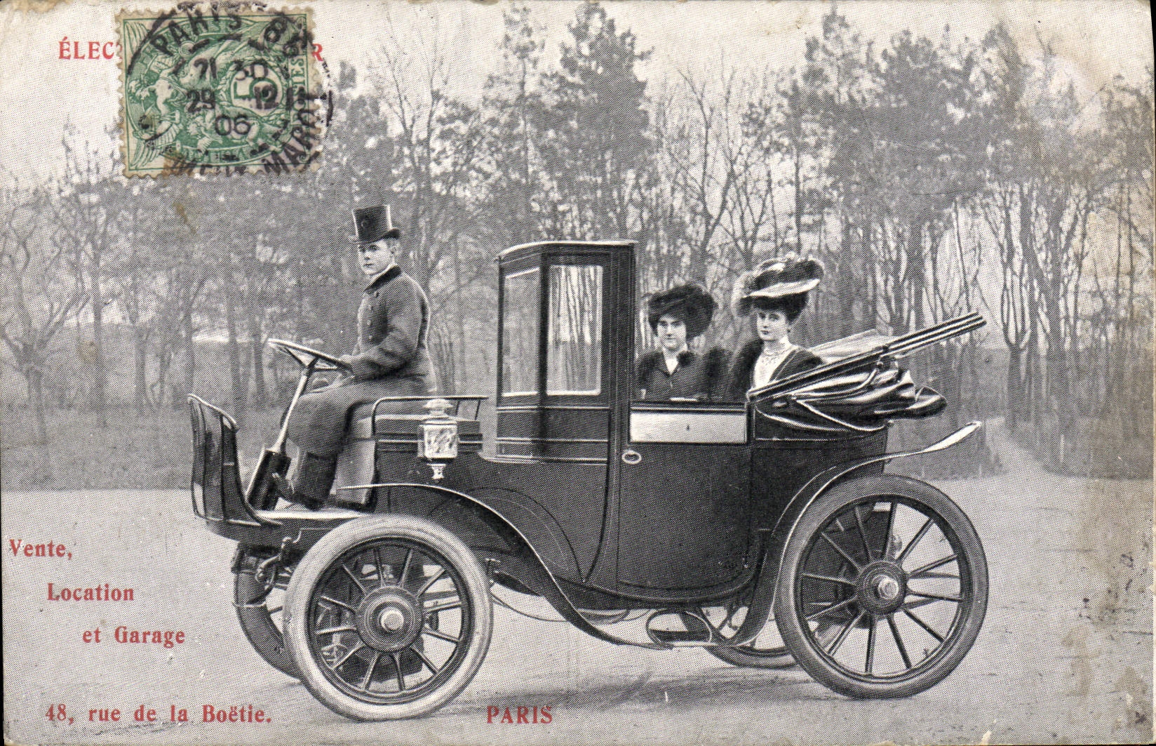 VINTAGE POSTCARD Automobile Car Street of the Bastille Paris Taxi
