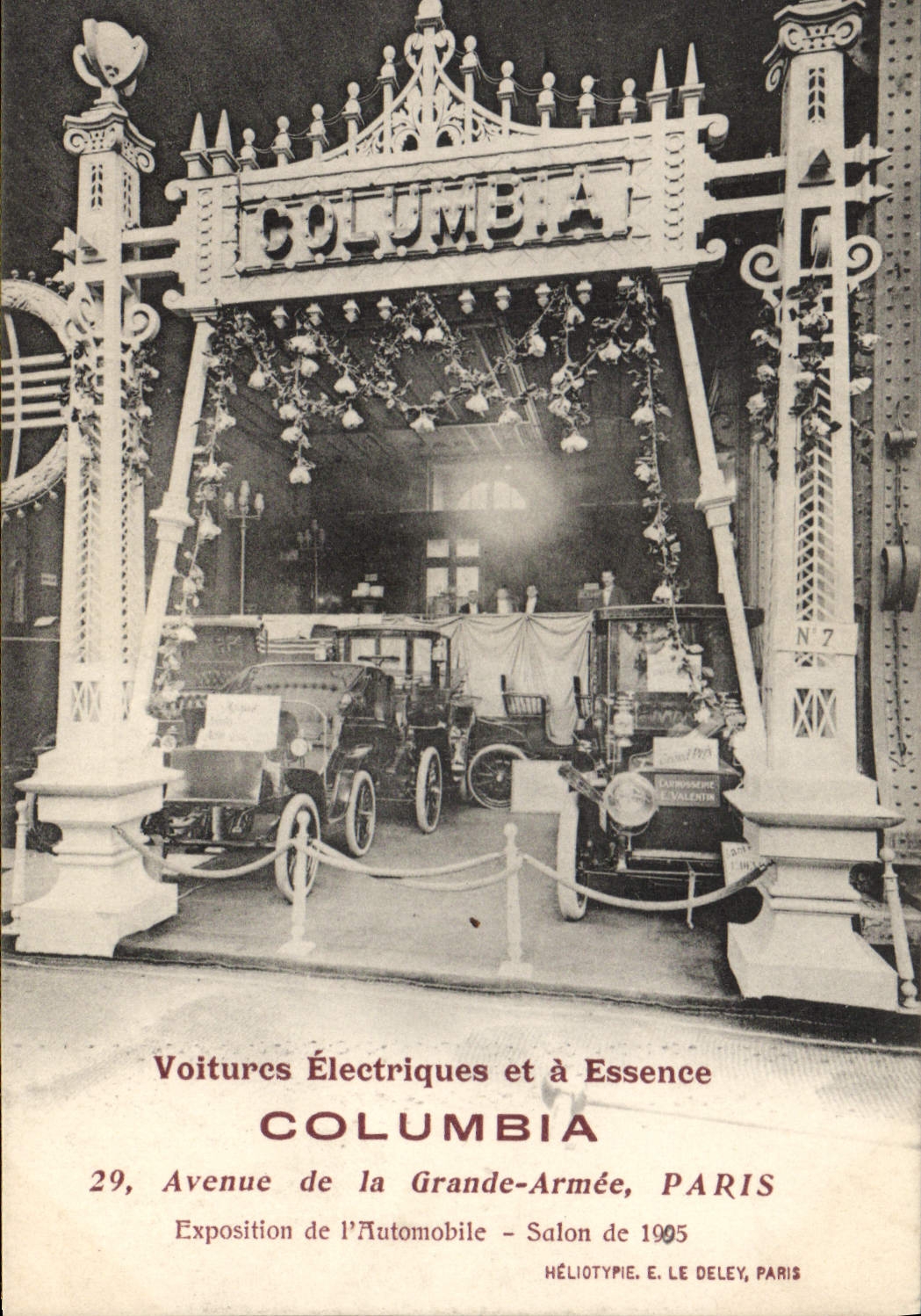 VINTAGE POSTCARD Automobile Electric cars and Fair has gasoline Columbia Avenue of the Large army automobile Salon 1905
