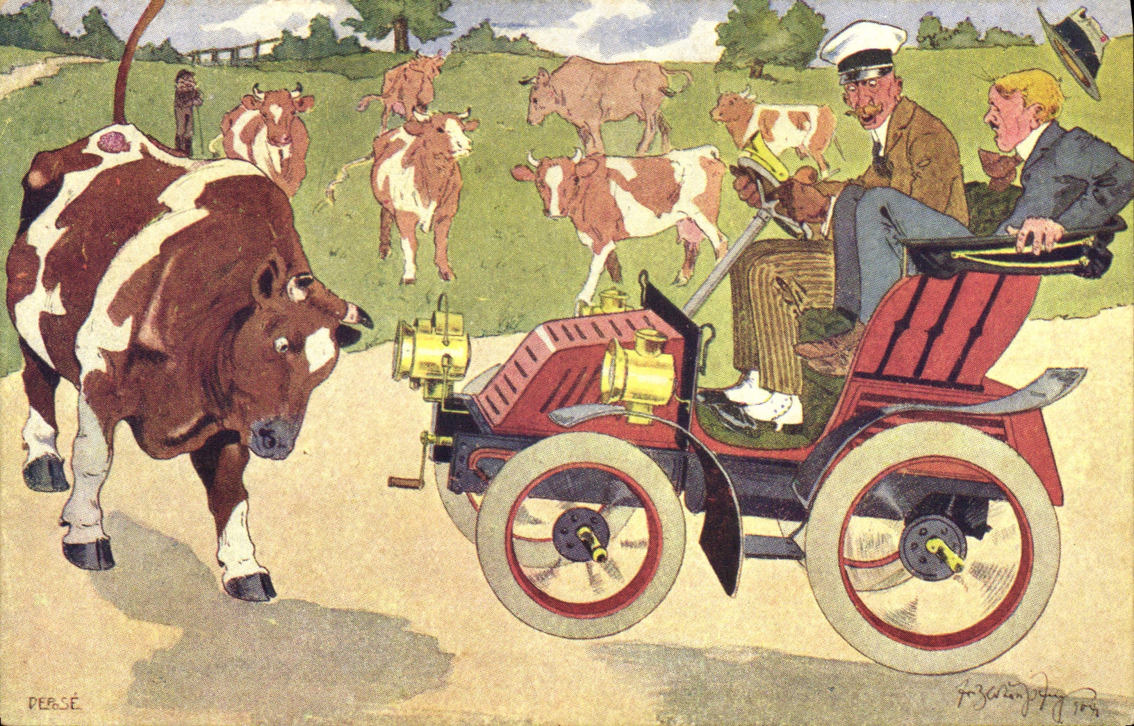 CPA Automobile Boeuf Vache 