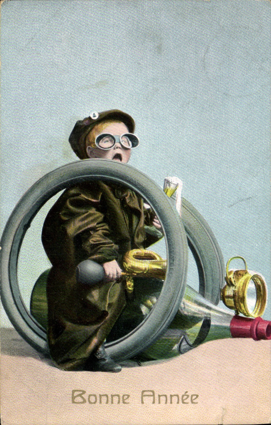 CPA Automobile Enfant Bonne annee