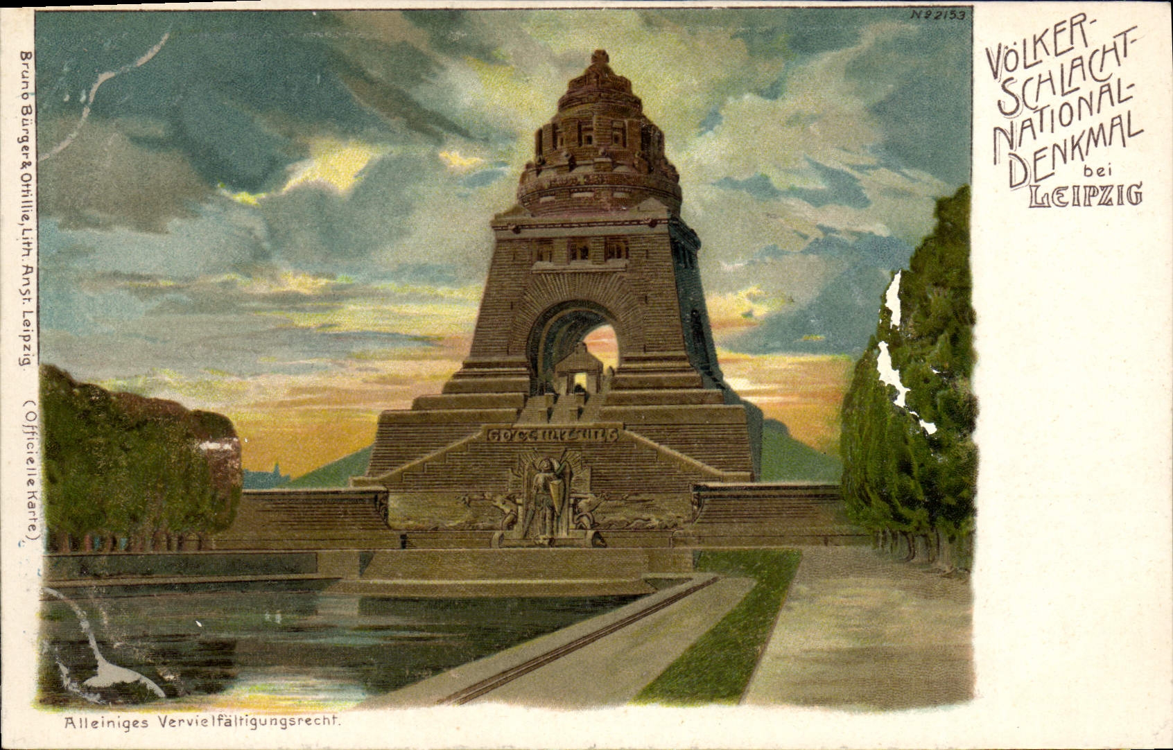 VINTAGE POSTCARD Illustrator National Leipzig Denkmal