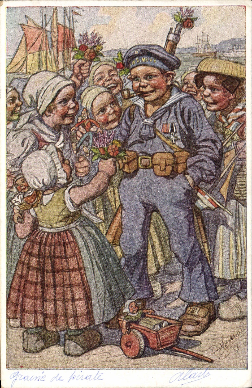 VINTAGE POSTCARD Illustrateur Granulates of Equipage pirate of bridge