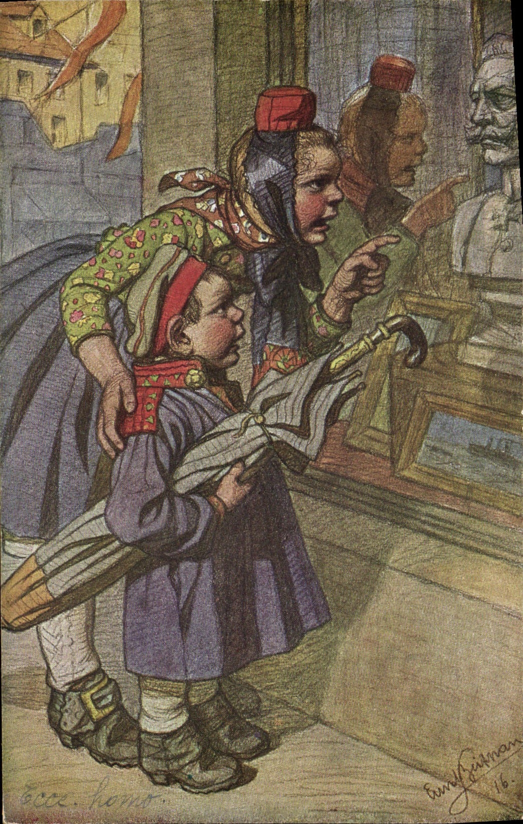 Equipo de los marineros del ilustrador de la POSTAL de la VENDIMIA del puente