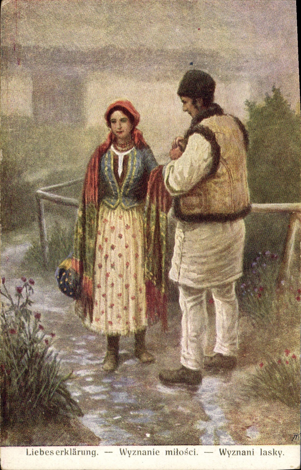 Folklore de Liebeserkarung del ilustrador de la POSTAL de la VENDIMIA