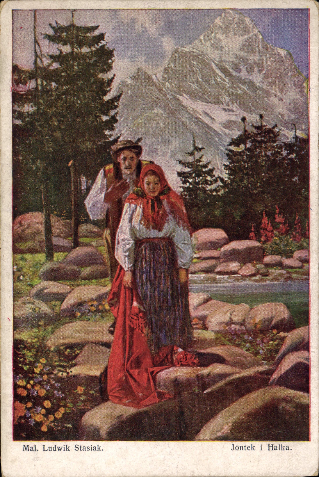 VINTAGE POSTCARD Illustrator Badly Ludwik Stasiak Jontek I Halka