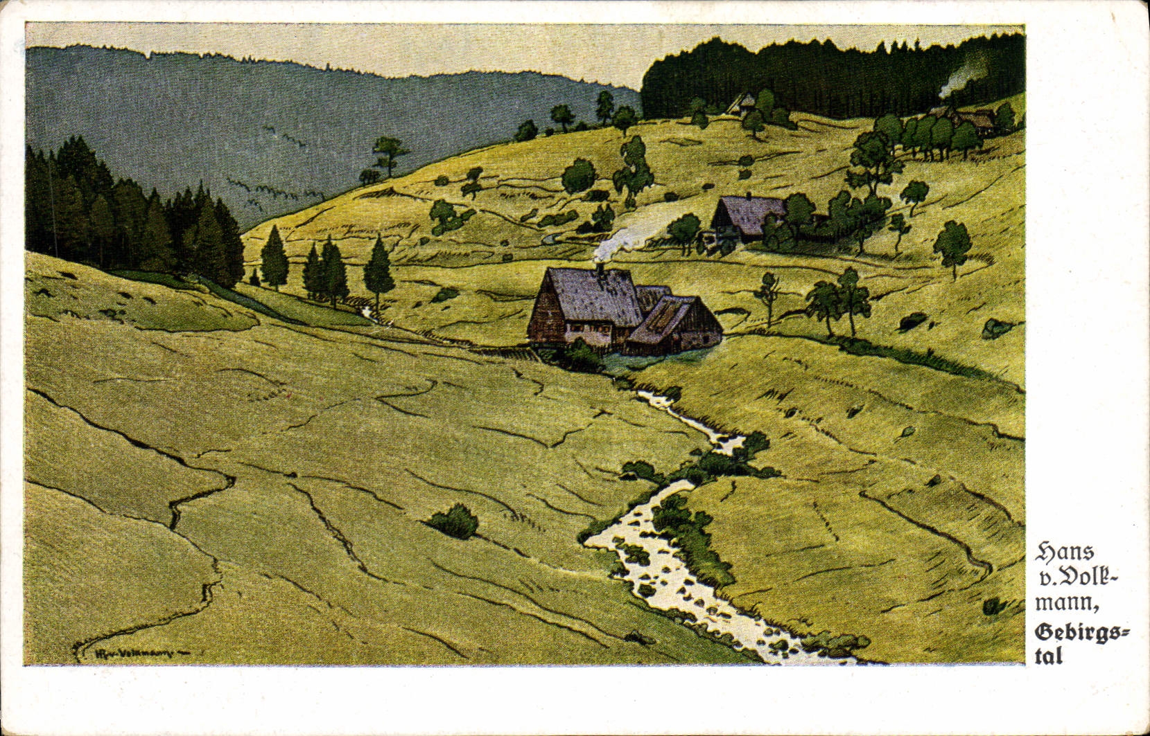 VINTAGE POSTCARD Illustrator Gebirgstal Hans Volkmann