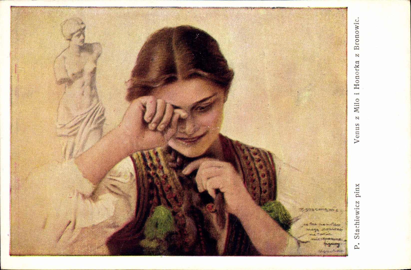 CPA Illustrateur Stachiewicz Venus z Milo i Honorka z Bronowic